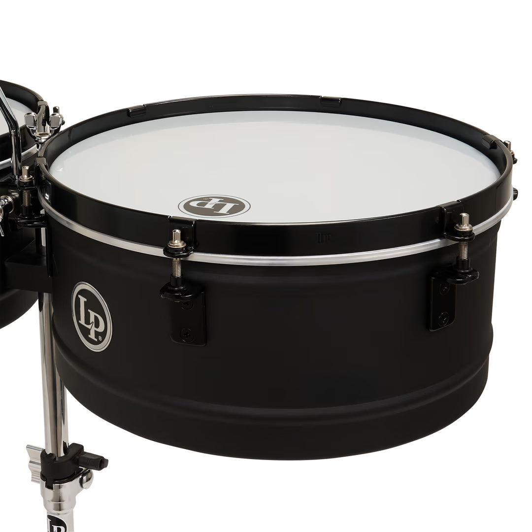 LP LP256NY 13&14" City Drum Key Timbales w/ Lightweight Stand, Cowbell, & Sticks (Black)