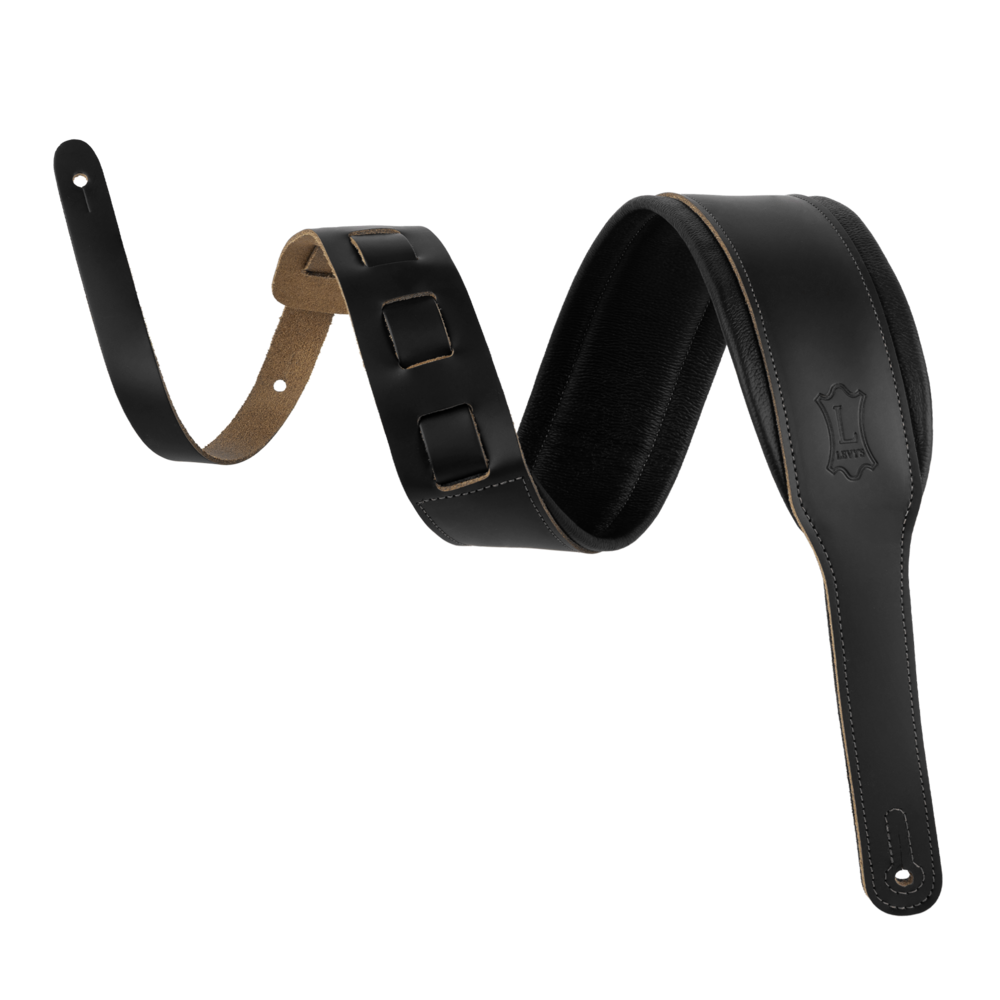 LEVY'S M26PDBLKACO Black Acoustic Leather Guitar Strap