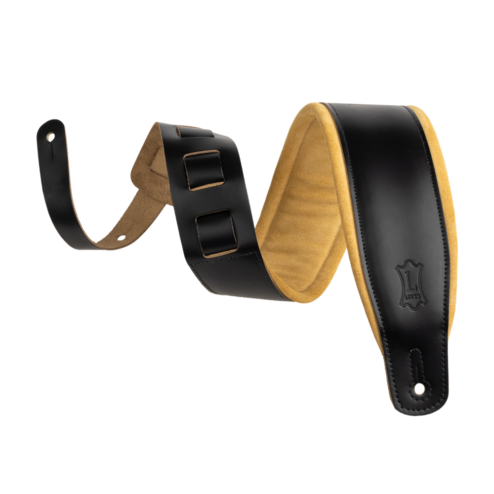 LEVY'S M26SPDBLKTAN Black Acoustic Leather Guitar Strap w/ Tan Suede Backing