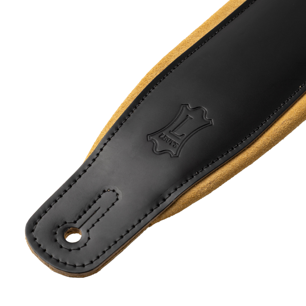 LEVY'S M26SPDBLKTAN Black Acoustic Leather Guitar Strap w/ Tan Suede Backing