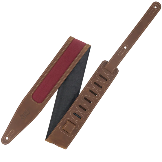 LEVYS M317TRIBRNBRG 2.5" Brown Crazy Horse Leather Strap w/ Burgundy Waxed Canvas Window
