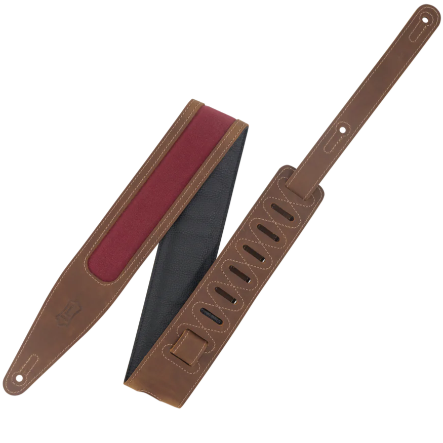 LEVYS M317TRIBRNBRG 2.5" Brown Crazy Horse Leather Strap w/ Burgundy Waxed Canvas Window