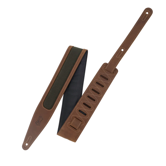 LEVYS M317TRIBRNGRN 2.5" Brown Crazy Horse Leather Strap w/ Green Waxed Canvas Window