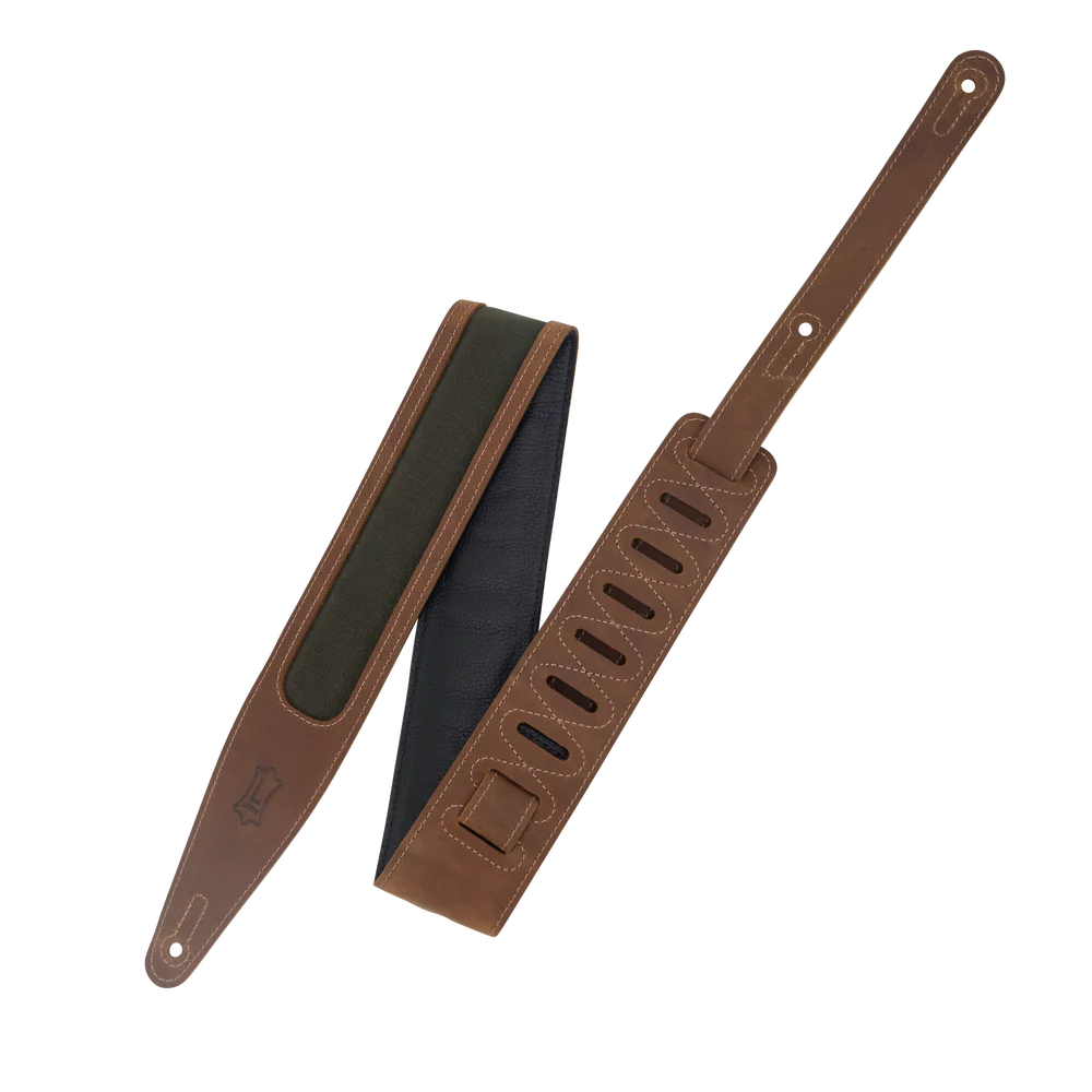 LEVYS M317TRIBRNGRN 2.5" Brown Crazy Horse Leather Strap w/ Green Waxed Canvas Window