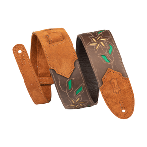 LEVY'S M4FVDBR 2.5 Flowering Vine Guitar Strap-Brown - Yellow Flowers