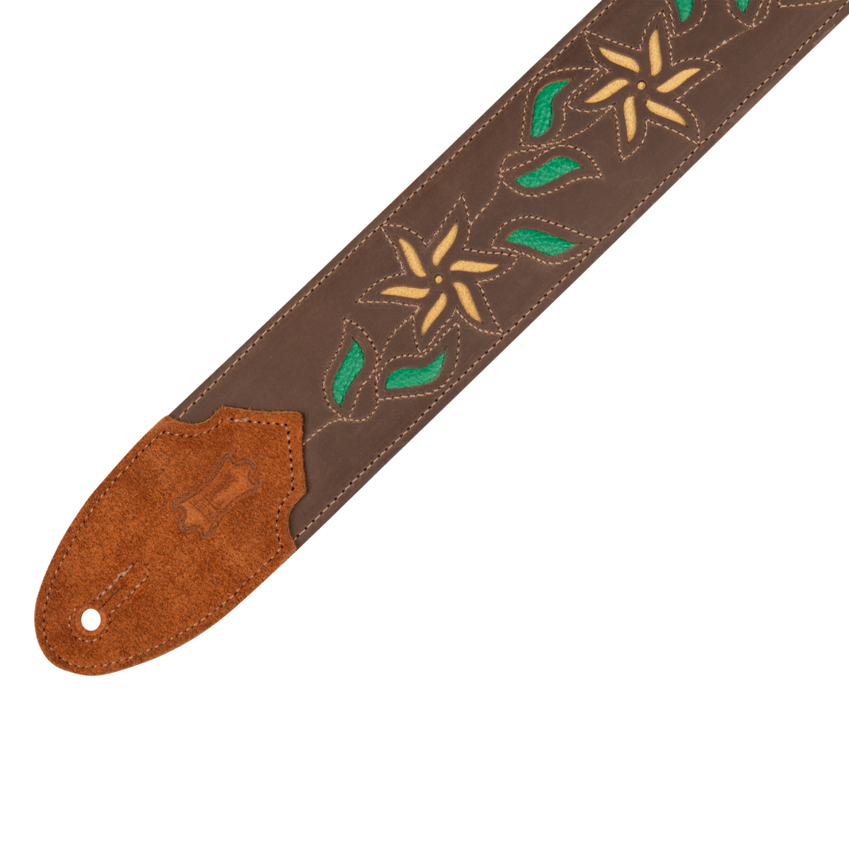 LEVY'S M4FVDBR 2.5 Flowering Vine Guitar Strap-Brown - Yellow Flowers