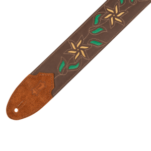 LEVY'S M4FVDBR 2.5 Flowering Vine Guitar Strap-Brown - Yellow Flowers