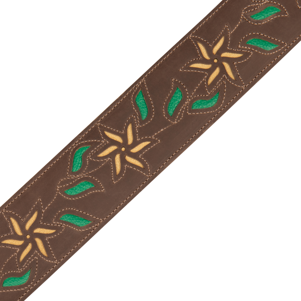 LEVY'S M4FVDBR 2.5 Flowering Vine Guitar Strap-Brown - Yellow Flowers