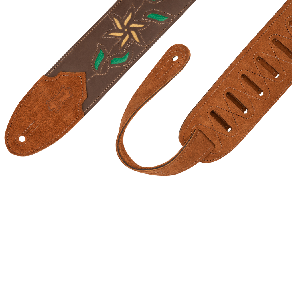 LEVY'S M4FVDBR 2.5 Flowering Vine Guitar Strap-Brown - Yellow Flowers
