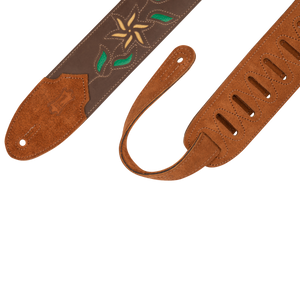 LEVY'S M4FVDBR 2.5 Flowering Vine Guitar Strap-Brown - Yellow Flowers
