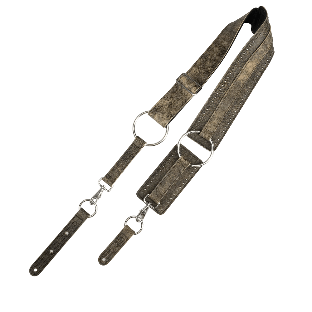 LEVYS MDST15BCBLK Baldric Leather Guitar Strap-Distressed Black - Ray's Midbell Music