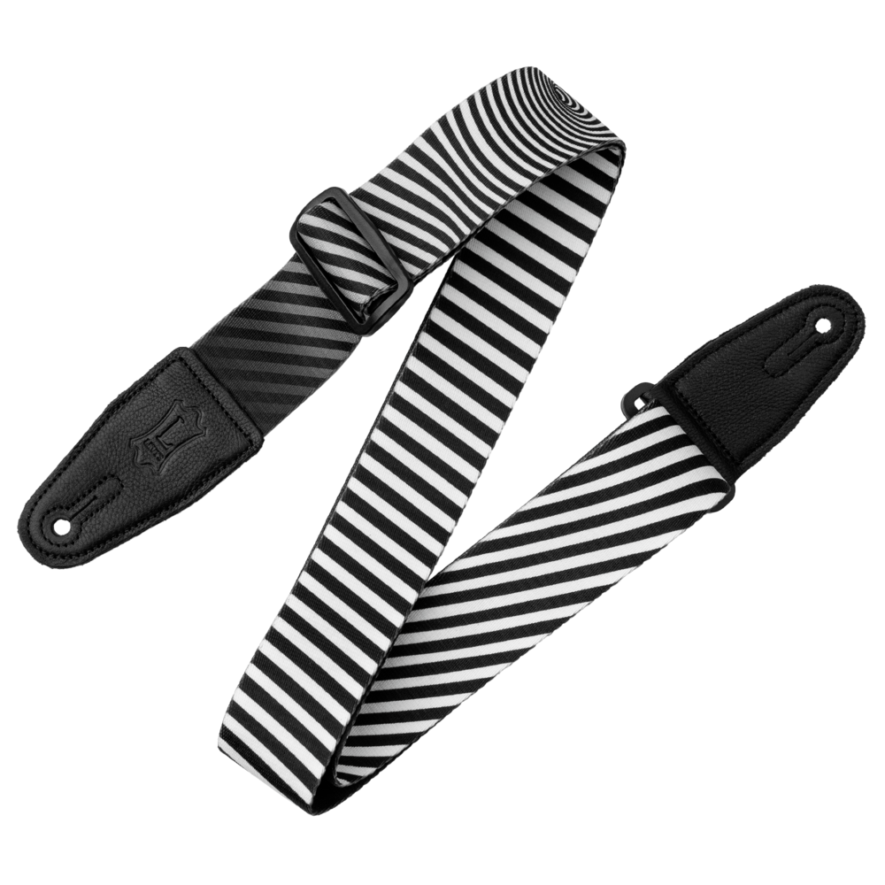 LEVY'S MP2OI001 2" Black & White Worm Hole Optical Illusion Print Strap w/ Black Leather Ends