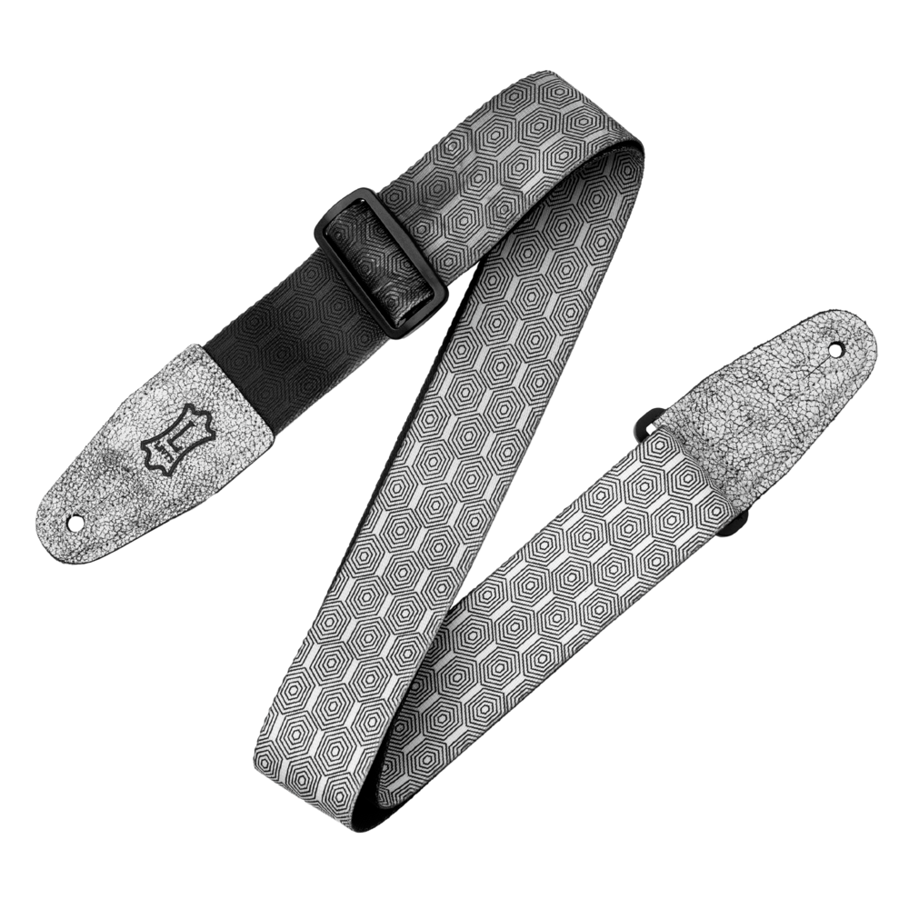 LEVY'S MP2OI002 2" Black & White Robot Optical Illusion Print Strap w/ White Leather Ends