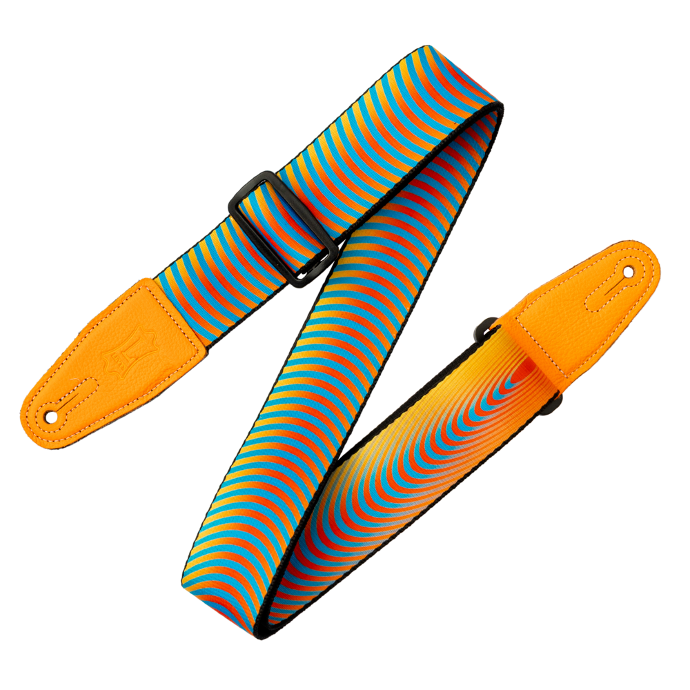 LEVY'S MP2OI003 2" Orange Sonic Boom Optical Illusion Print Strap w/ Orange Leather Ends