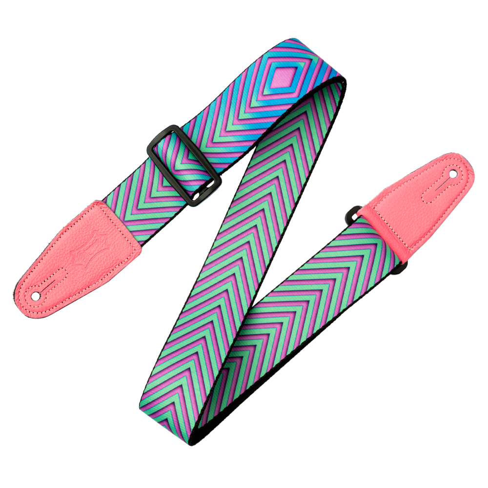 LEVY'S MP2OI004 2" Hot Pink Distortion Optical Illusion Print Strap w/ Neon Pink Leather Ends
