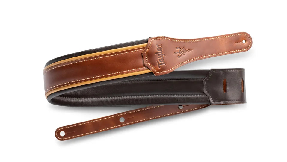 TAYLOR 410725 2.5" Century Leather Guitar Strap, Medium Brown/Butterscotch/Black