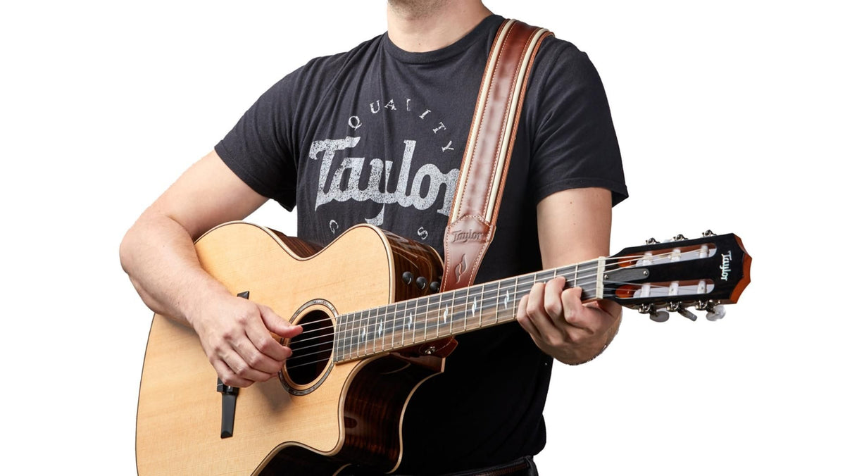 Taylor 411325 2.5" Element Leather Guitar Strap, Brown/Cream