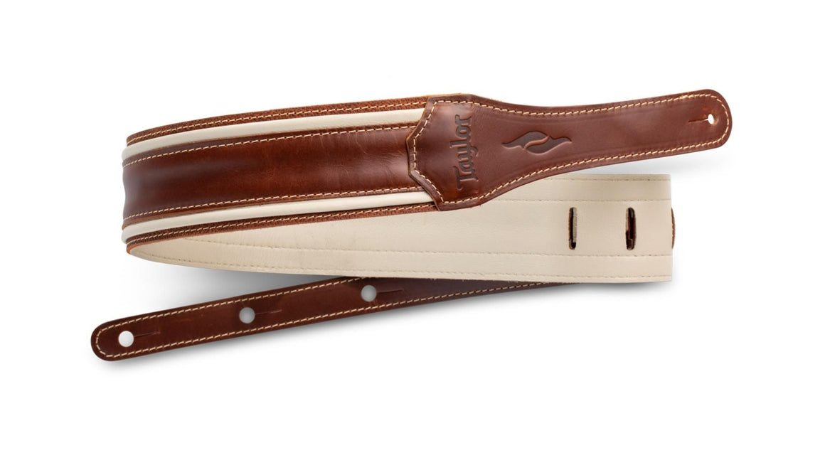 Taylor 411325 2.5" Element Leather Guitar Strap, Brown/Cream