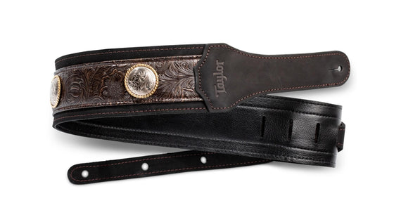 Taylor 412230 3" Grand Pacific Leather Guitar Strap, Black/Nickel Conchos