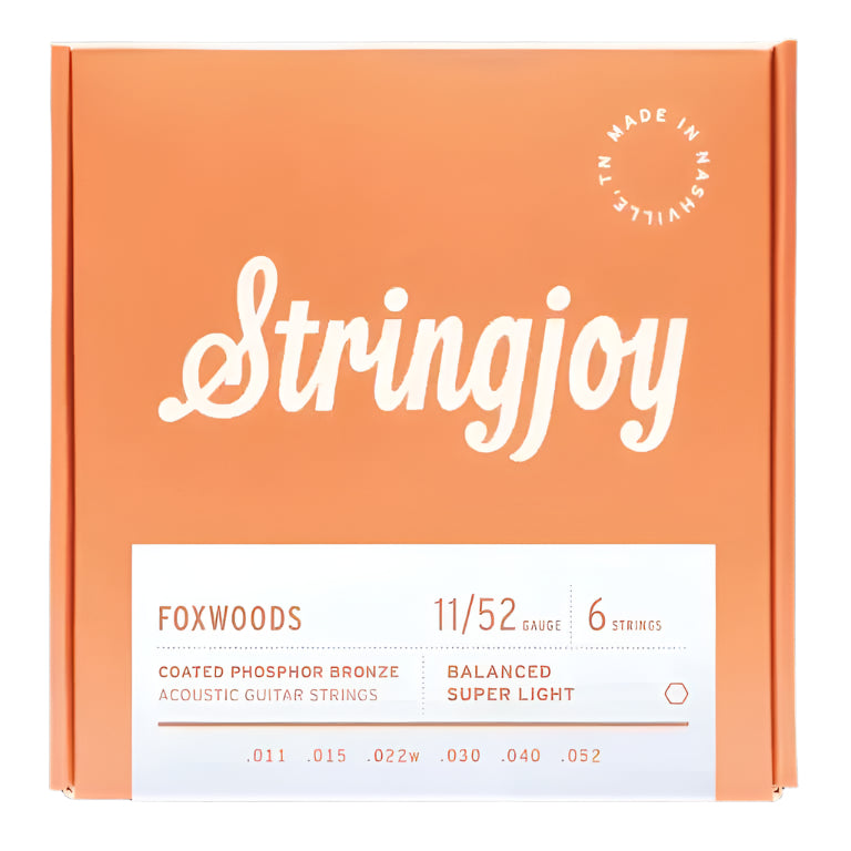Stringjoy SJ-FW1152 Foxwoods Super Light Gauge (11-52) Coated Phosphor Bronze Acoustic Guitar Strings
