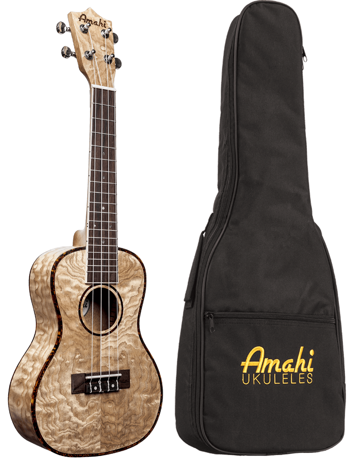 Amahi UK880C Concert Quilted Ash Ukulele w/ Bag - Ray's Midbell Music