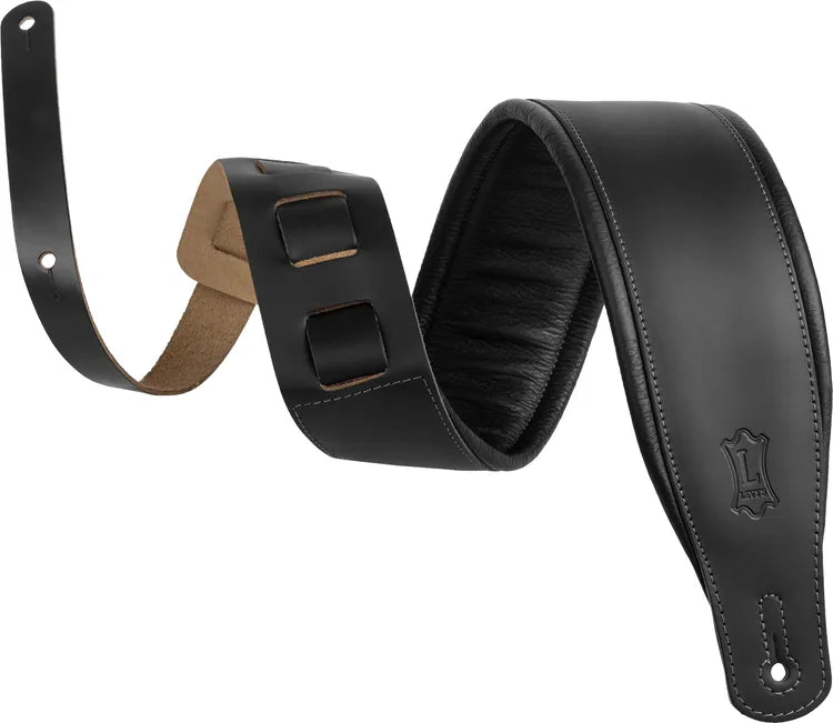 Levy's M26PDBLKXL 3" Wide Extra Long Top-Grain Black Leather Guitar Strap
