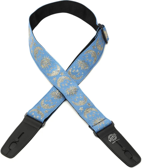 Lock It LIS308HV22 2" Vintage Jacquard Strap w/ Locking System, Moon & Stars, Blue