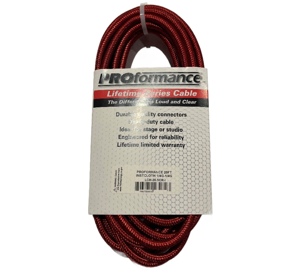 PROformance LCH20RED 20' Woven Cloth Instrument Cable (Red) - Ray's Midbell Music