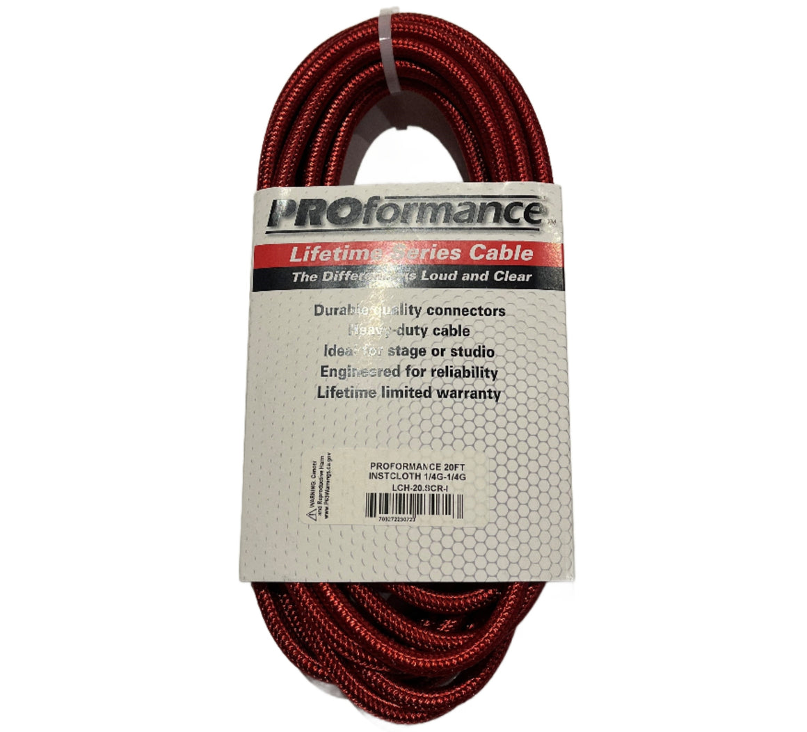 PROformance LCH20RED 20' Woven Cloth Instrument Cable (Red)