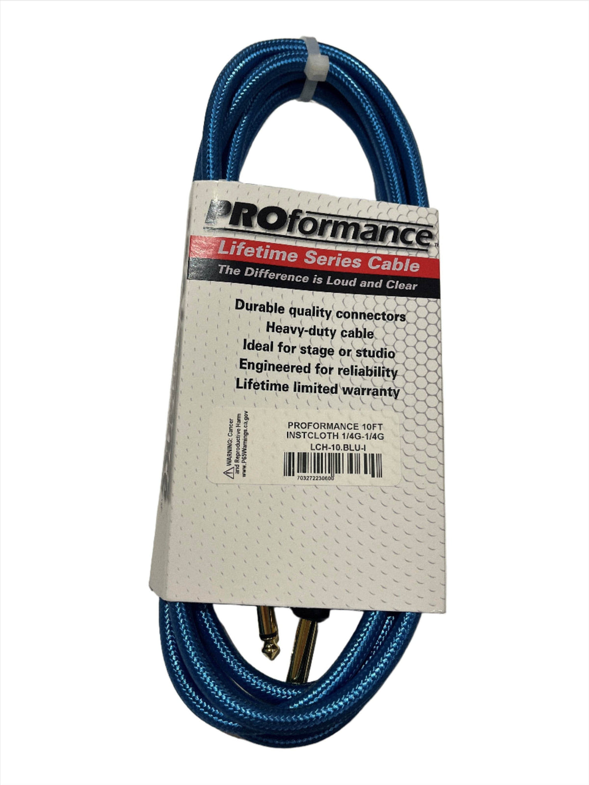 PROformance LCH10BLU 10' Woven Cloth Instrument Cable (Blue) - Ray's Midbell Music