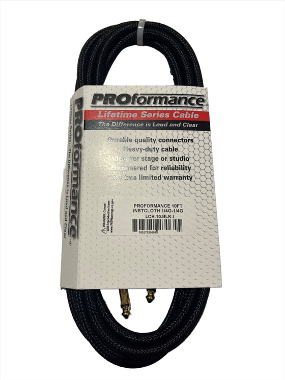 PROformance LCH10BLK 10' Woven Cloth Instrument Cable (Black)
