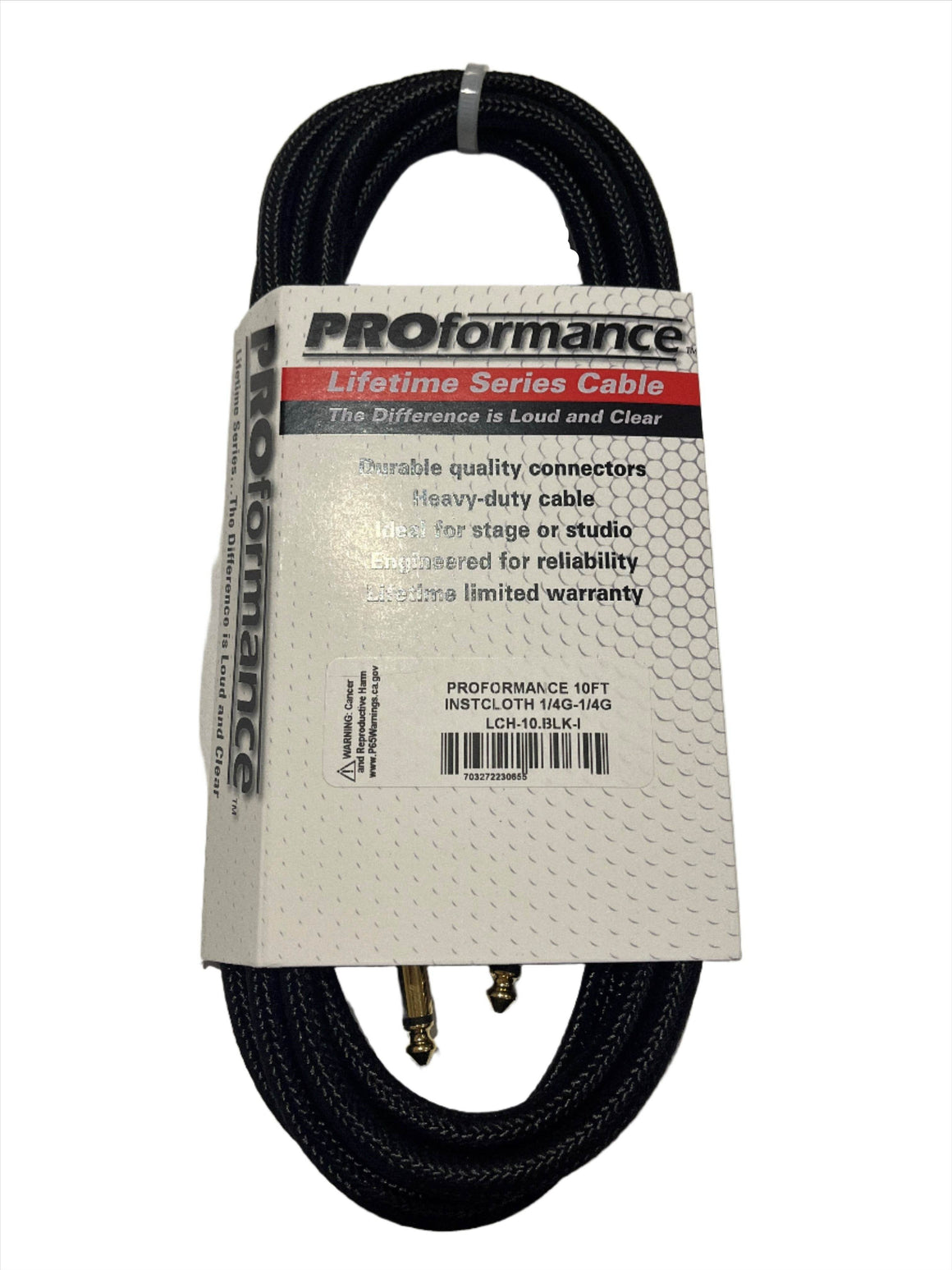 PROformance LCH10BLK 10' Woven Cloth Instrument Cable (Black) - Ray's Midbell Music