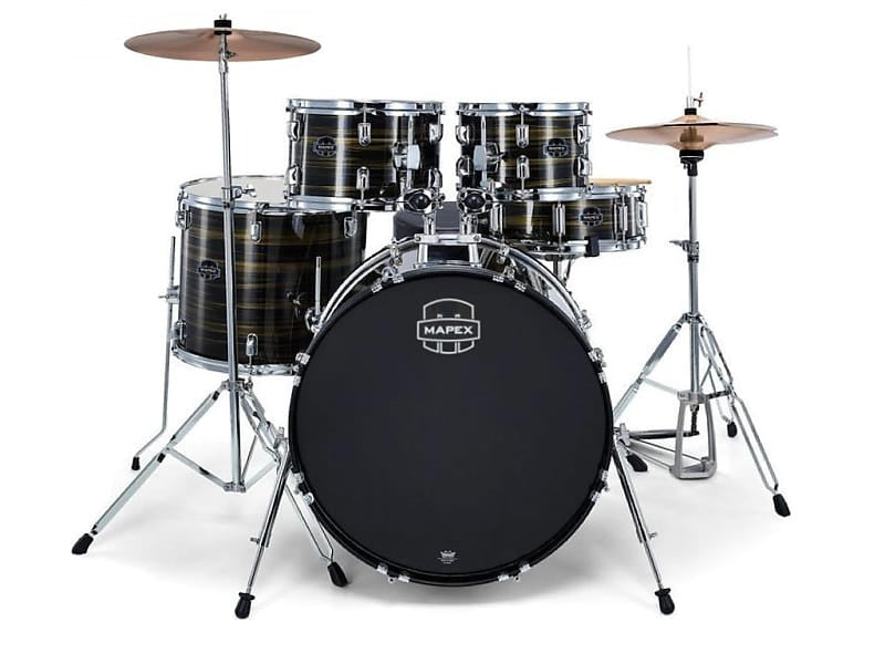 Mapex CM5294FTCFJ Comet 5 Piece Complete Drum Set w/ 22" Bass (Ebony Yellow Grain)