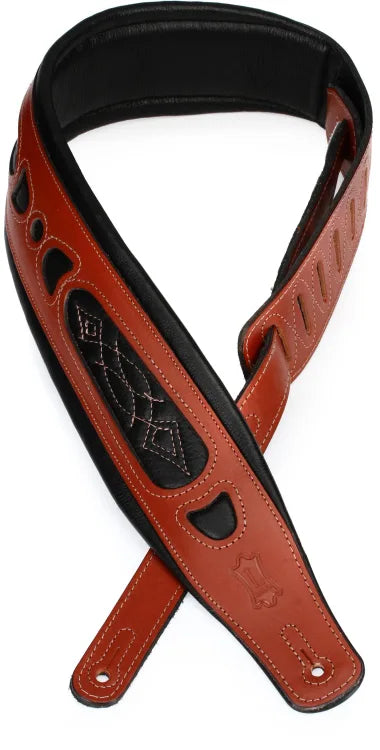 LEVYS PM31WAL 3" Veg-tan Leather Guitar Strap w/ Foam Padding, Walnut Color