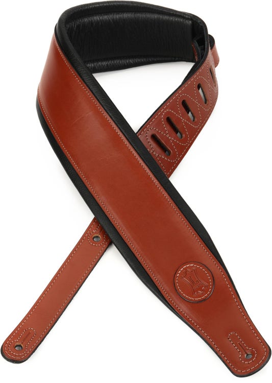 LEVYS PM44T01WAL 3" Padded Veg-tan Leather Guitar Strap, Walnut Color