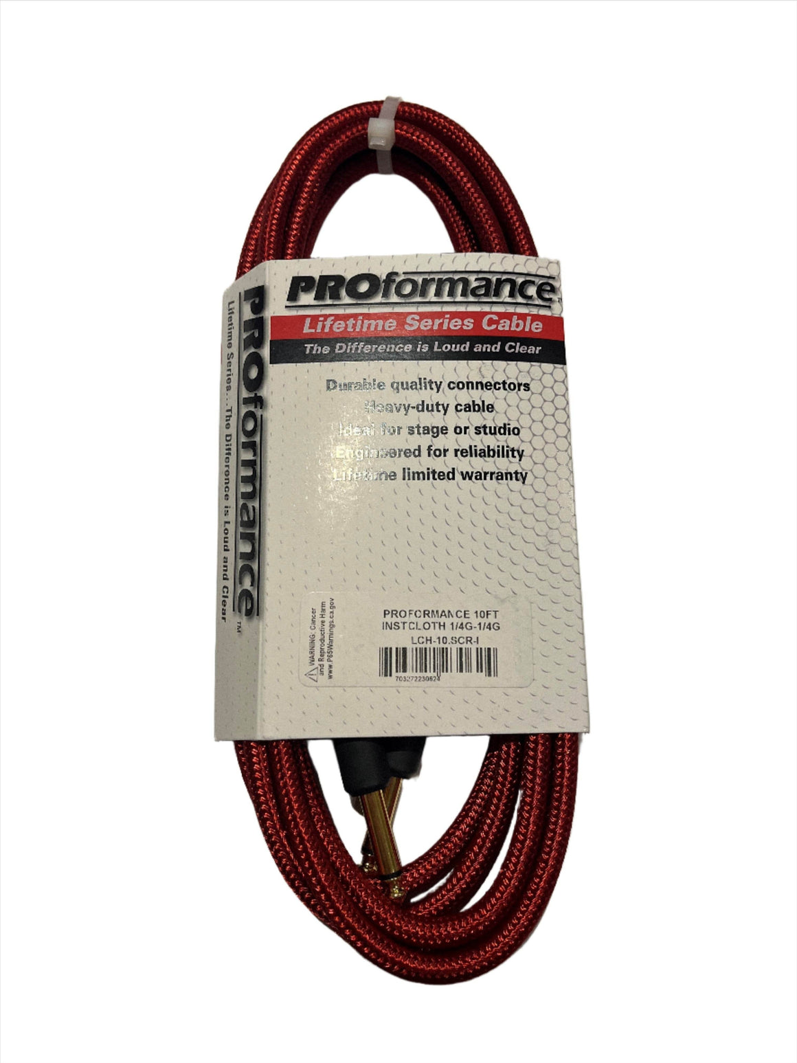 PROformance LCH10RED 10' Woven Cloth Instrument Cable (Red) - Ray's Midbell Music
