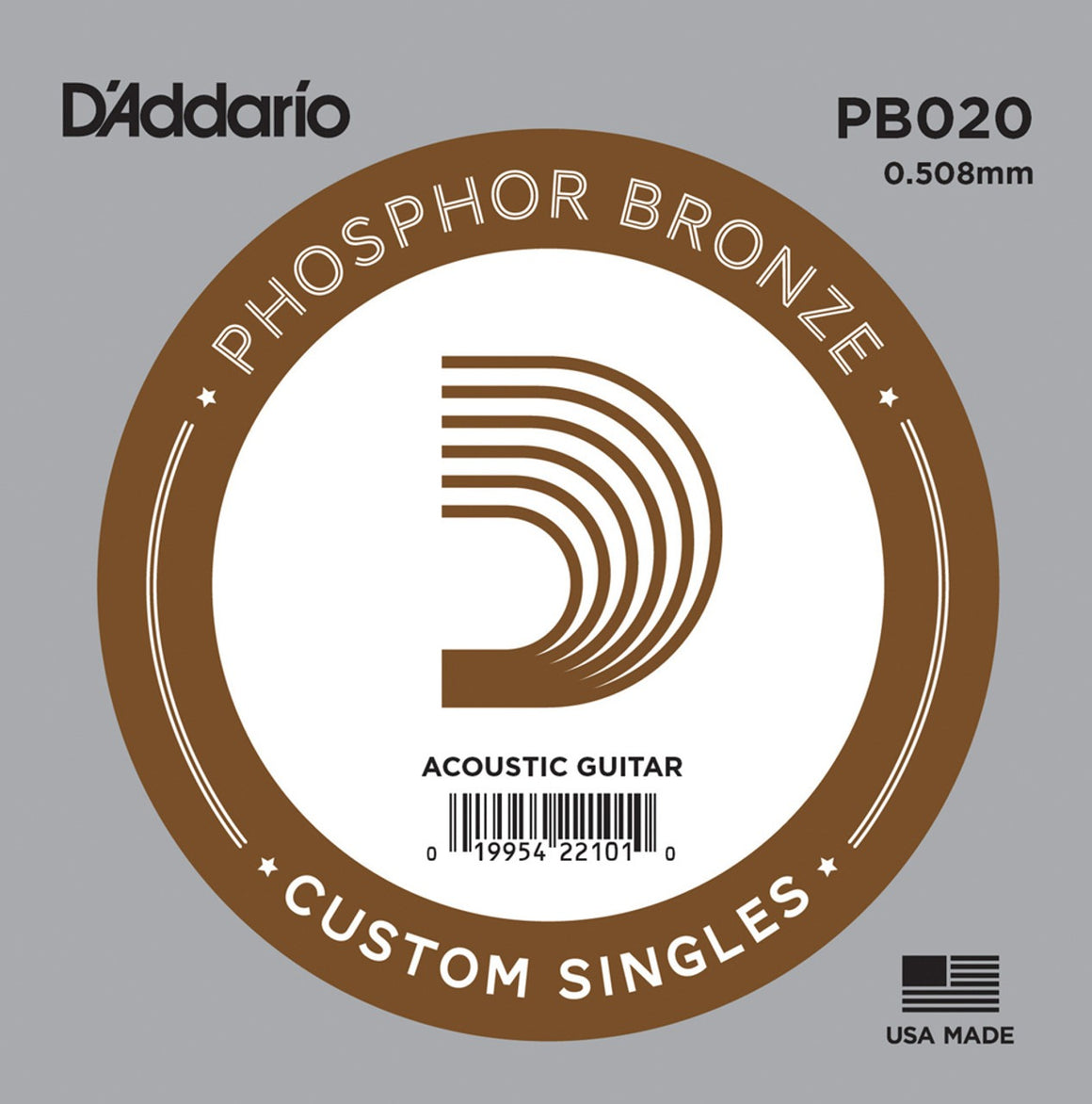 D'ADDARIO PB020 .020 Phosphor Bronze Wound Acoustic Guitar Single String