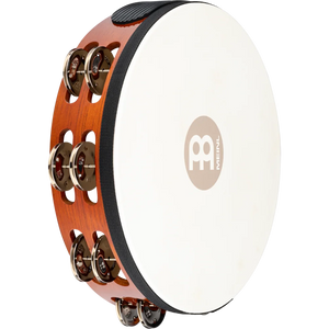 Wood Tambourine w/ Goat Head, African Brown, Steel Jingles - TAH2AB