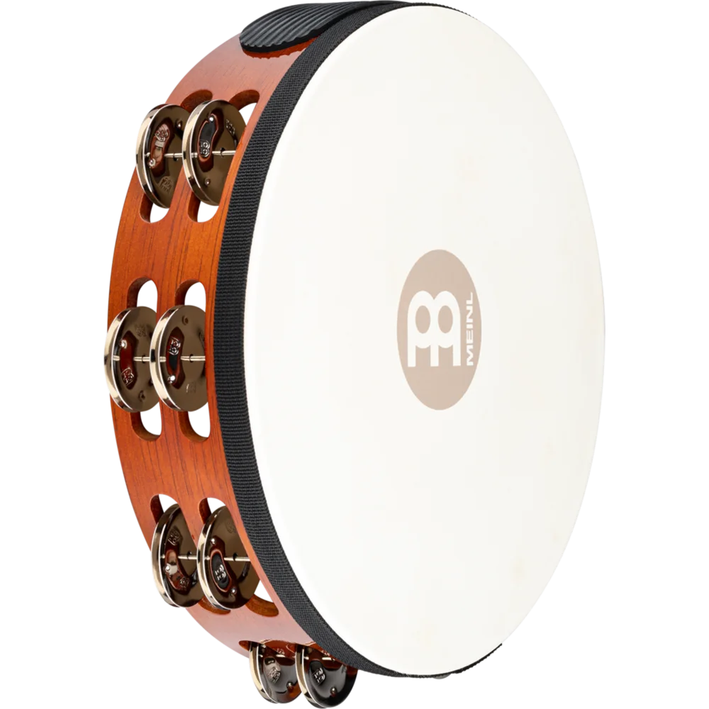 Wood Tambourine w/ Goat Head, African Brown, Steel Jingles - TAH2AB