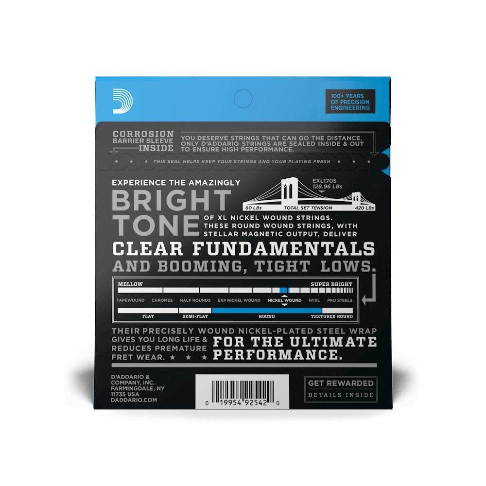 D'ADDARIO EXL170S XL Light Short Scale Bass Strings, Round Wound - Ray's Midbell Music