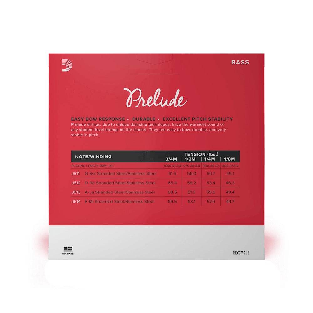 D'ADDARIO J61034M 3/4 Prelude Bass String Set, Medium Tension - Ray's Midbell Music