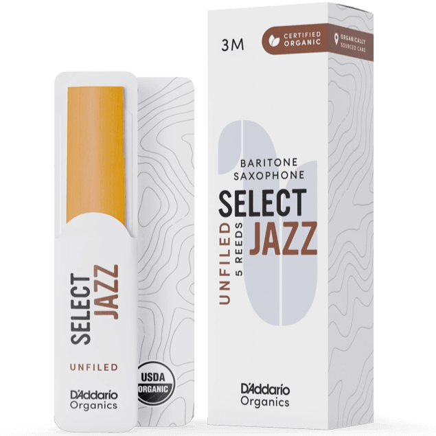 RICO JAZZ SELCT ORRS05BSX3M #3M Organic Select Jazz Unfiled Bari Saxophone Reeds, 5-pack - Ray's Midbell Music