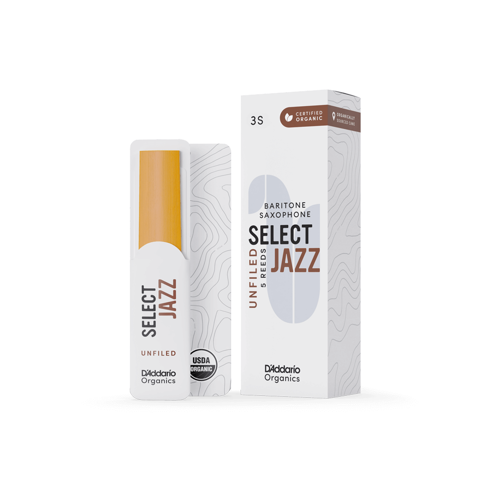 RICO JAZZ SELCT ORRS05BSX3S #3S Organic Unfiled Baritone Saxophone Reeds, Box of 5