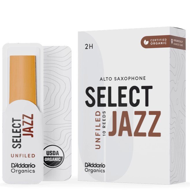 RICO JAZZ SELCT ORRS10ASX2H #2H Organic Unfiled Alto Saxophone Reeds, Box of 10 - Ray's Midbell Music