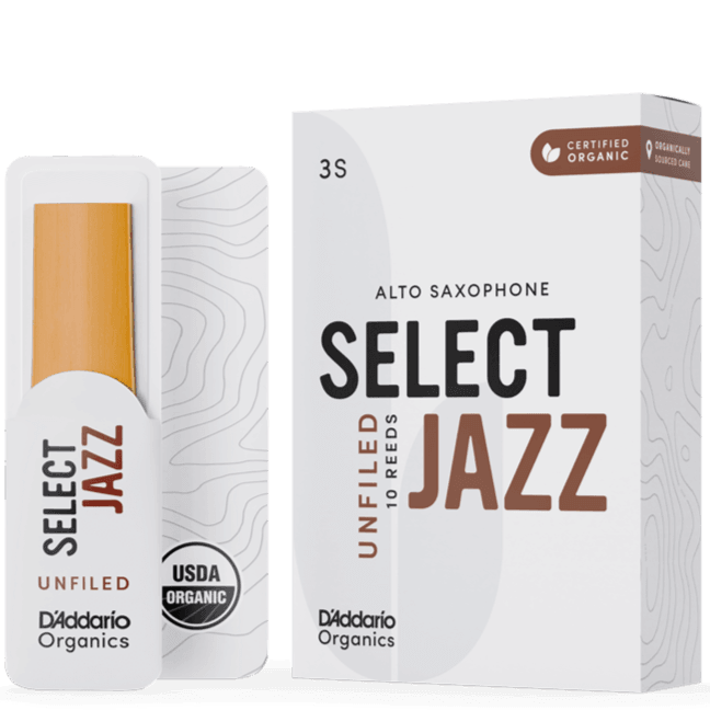 RICO JAZZ SELCT ORRS10ASX3S #3S Organic Unfiled Alto Saxophone Reeds, Box of 10 - Ray's Midbell Music