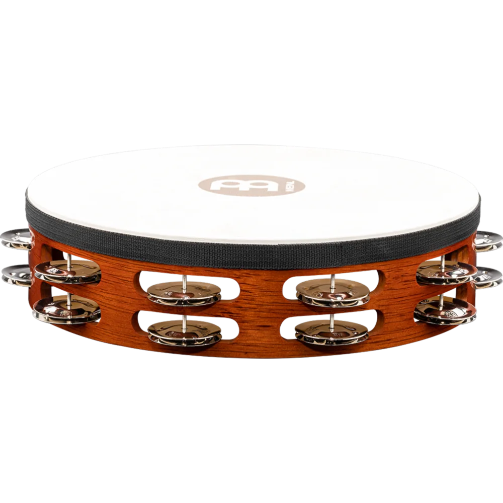 Wood Tambourine w/ Goat Head, African Brown, Steel Jingles - TAH2AB