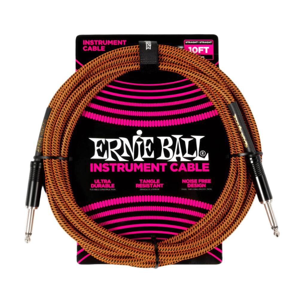 ERNIE BALL P06470 10' Straight to Right Angle Braided Instrument Cable (Pumpkin Pie) - Ray's Midbell Music