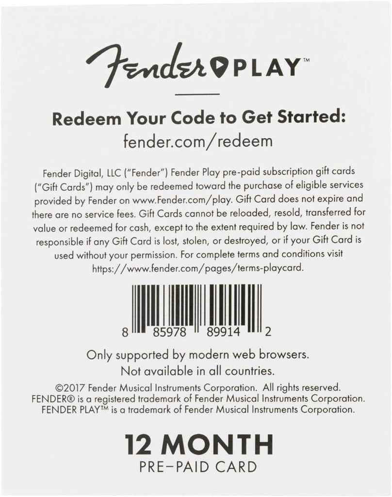 FENDER 6212700001 Fender Play 12 Month Subscription Prepaid Card - Ray's Midbell Music