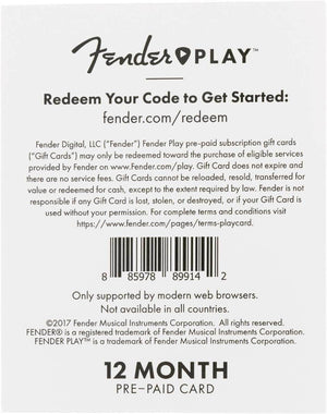FENDER 6212700001 Fender Play 12 Month Subscription Prepaid Card - Ray's Midbell Music