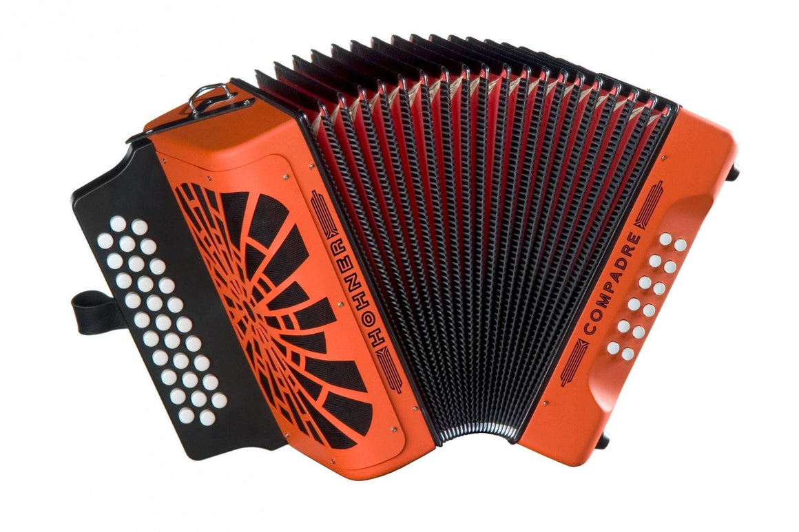 HOHNER COGON Compadre Diatonic Button Key Accordion, GCF orange w/ Gig Bag & Straps - Ray's Midbell Music